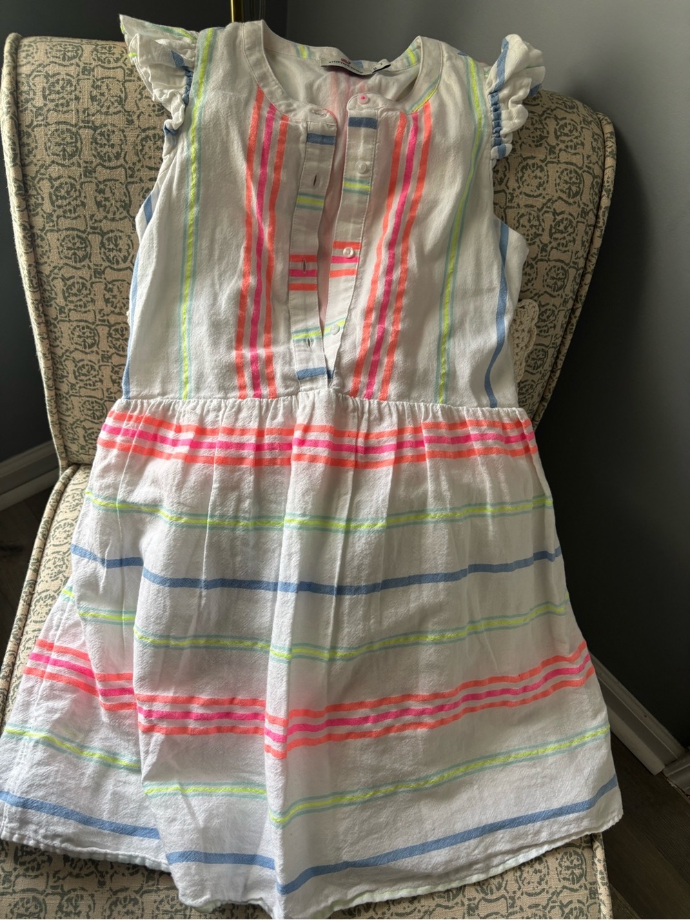 Vineyard Vines White Mini Dress with Neon Pink, Lime and Sky Stripes